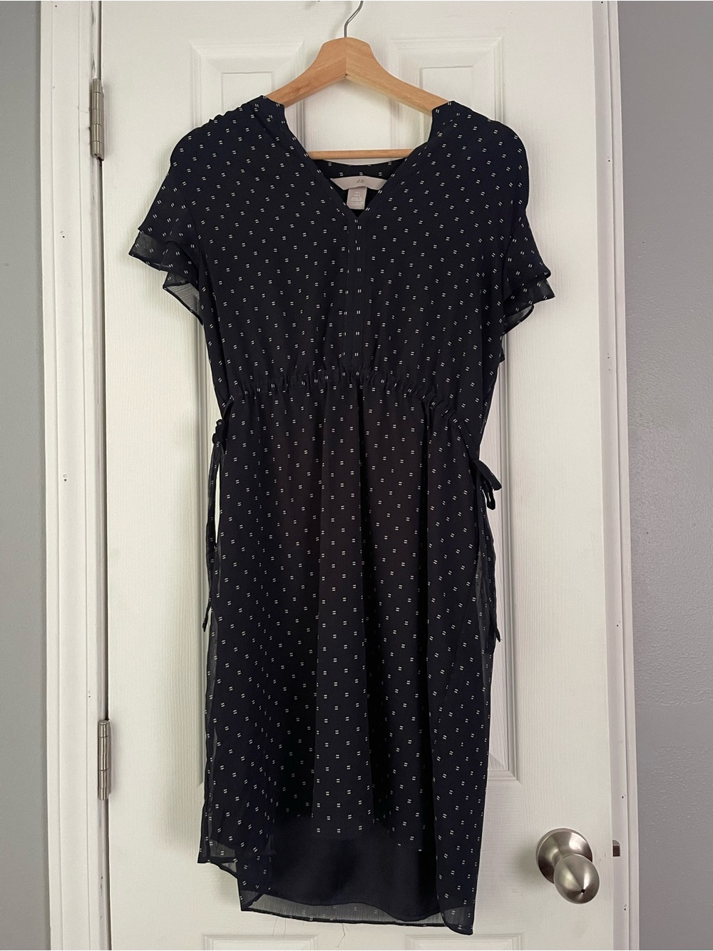 H&M Black Midi Dress with White Micro Dots